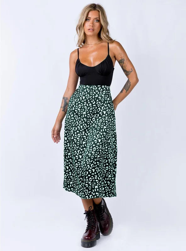 Saia Longa Sexy com Estampa de Leopardo em Chiffon