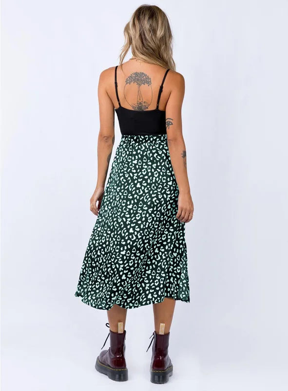 Saia Longa Sexy com Estampa de Leopardo em Chiffon