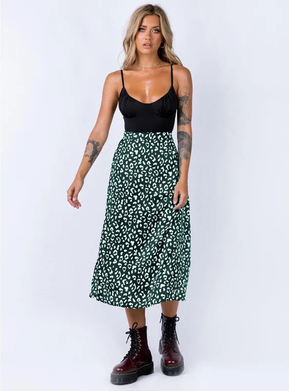 Saia Longa Sexy com Estampa de Leopardo em Chiffon