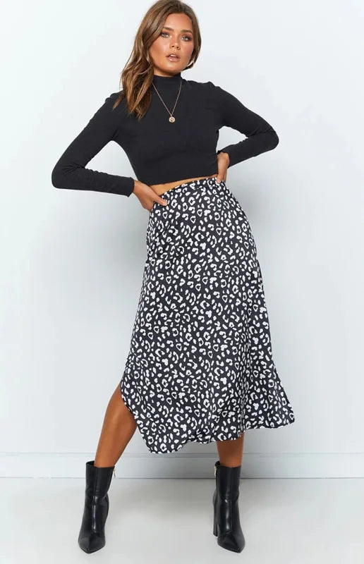 Saia Longa Sexy com Estampa de Leopardo em Chiffon