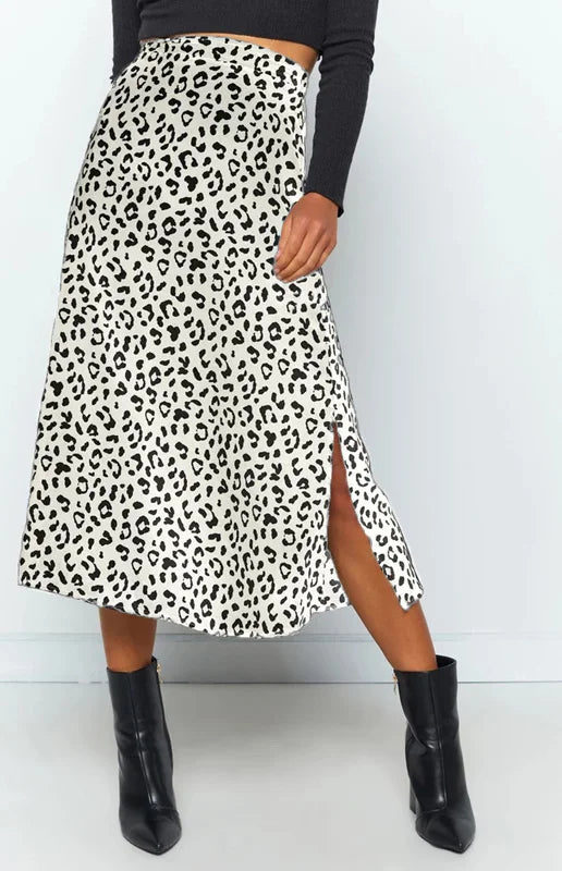 Saia Longa Sexy com Estampa de Leopardo em Chiffon