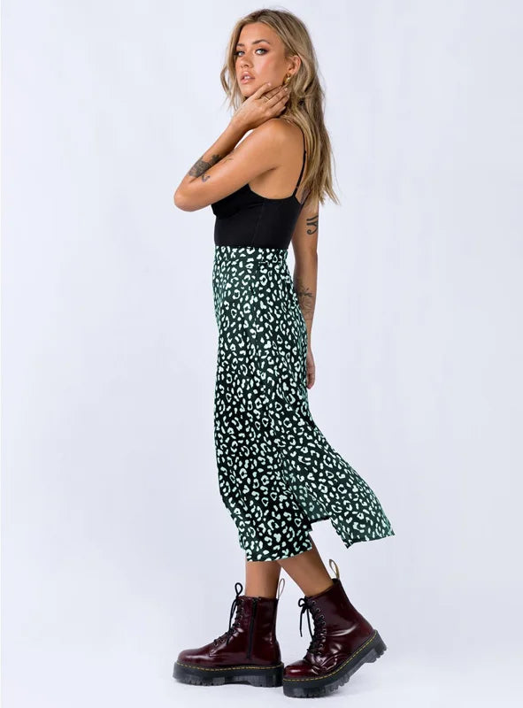 Saia Longa Sexy com Estampa de Leopardo em Chiffon