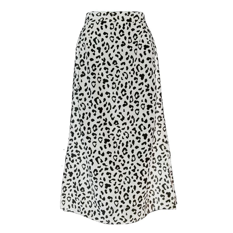 Saia Longa Sexy com Estampa de Leopardo em Chiffon