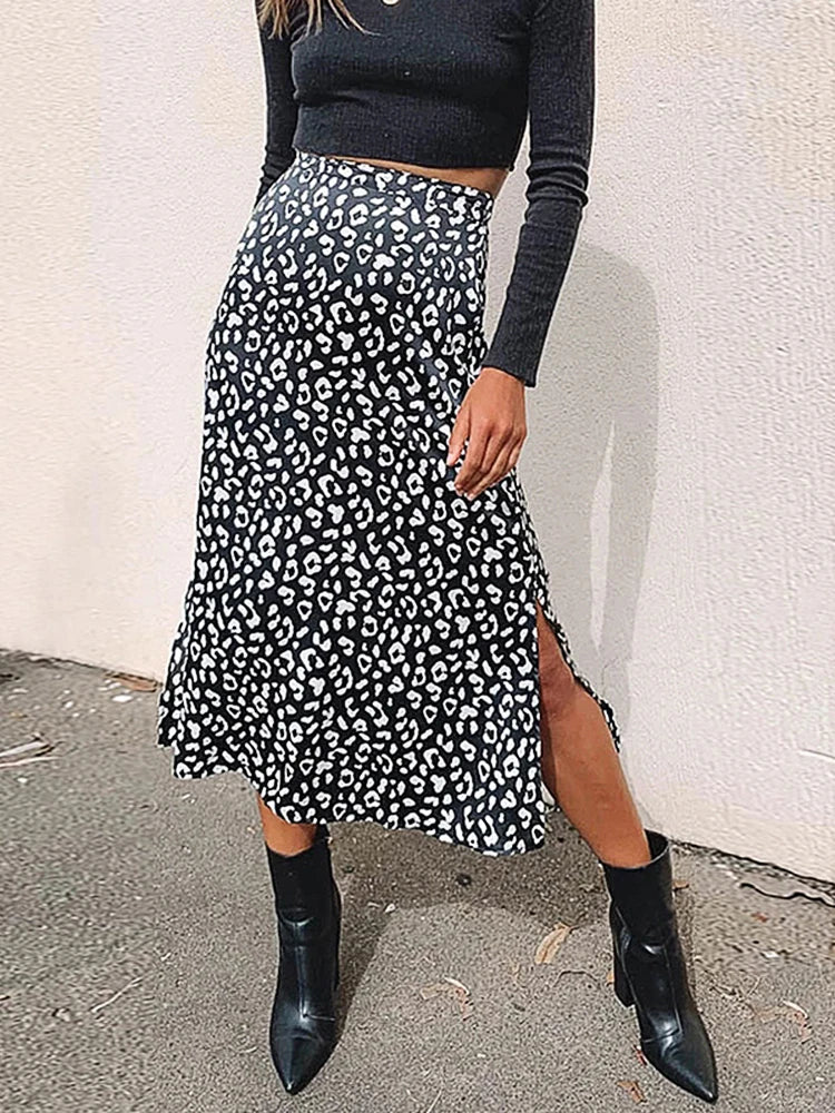 Saia Longa Sexy com Estampa de Leopardo em Chiffon