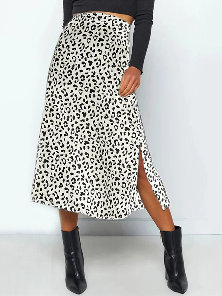 Saia Longa Sexy com Estampa de Leopardo em Chiffon